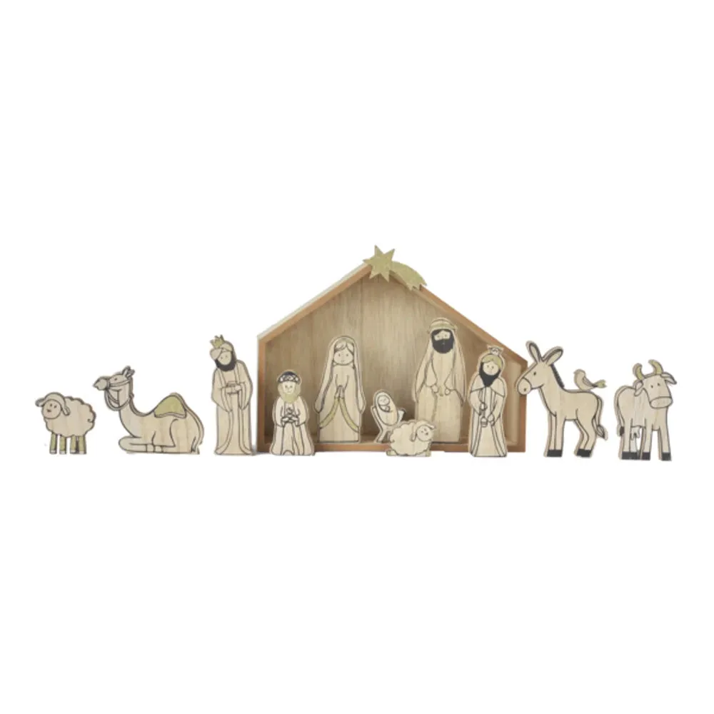 12-Piece Wood Grain Nativity Set MX184053