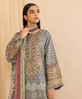 3 Piece -  Embroidered Cotton Viscose Suit