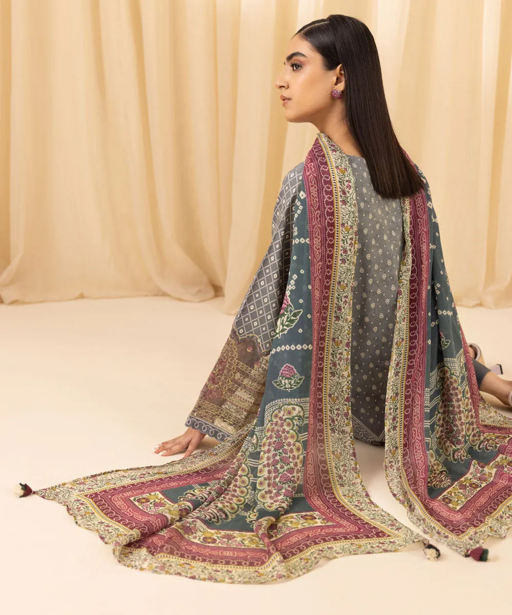 3 Piece -  Embroidered Cotton Viscose Suit