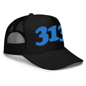 313 Detroit Foam Trucker Hat - Black  - Embroidered with Blue