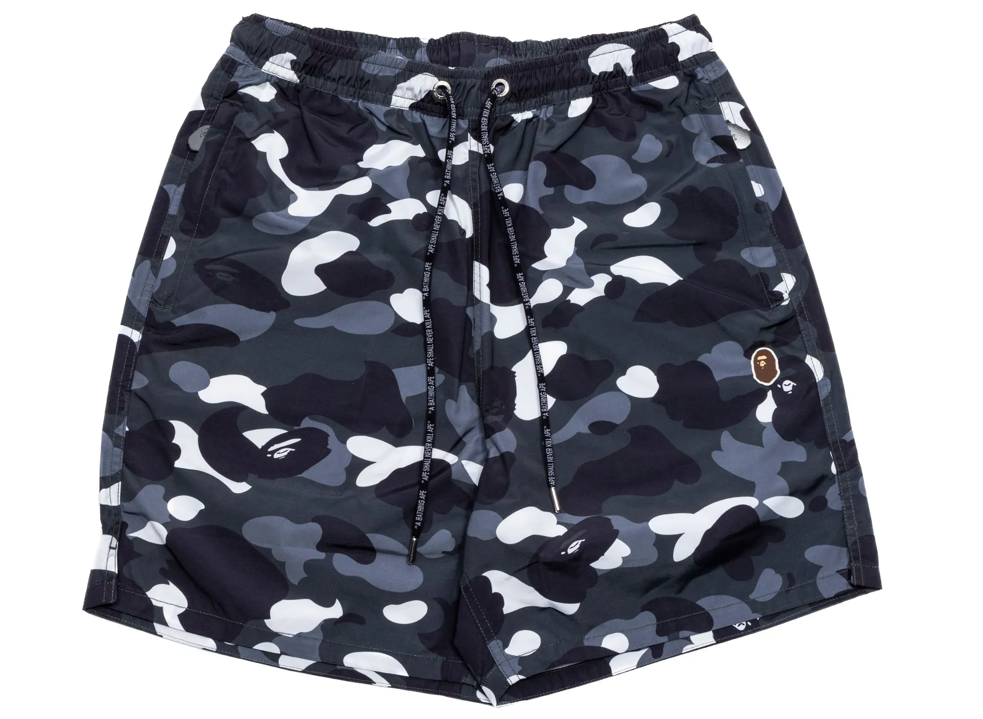 A Bathing Ape City Camo Ape Head One Point Beach Shorts in Black