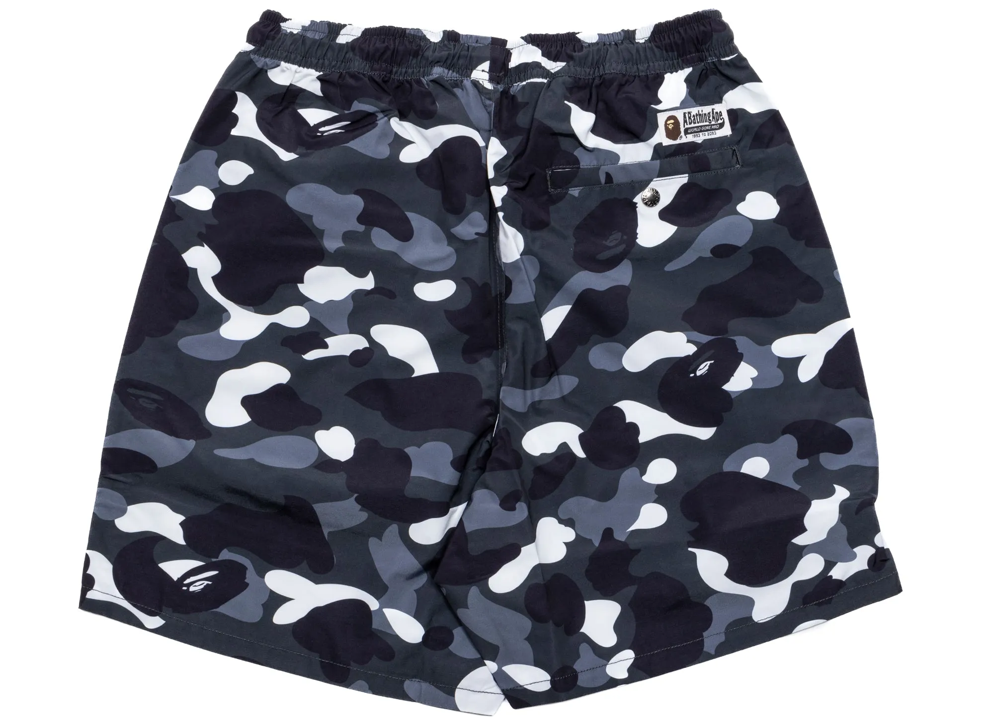 A Bathing Ape City Camo Ape Head One Point Beach Shorts in Black