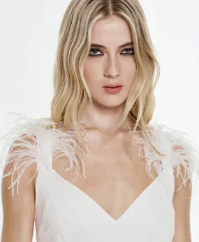 Access Fashion White Jumpsuit With Feathers