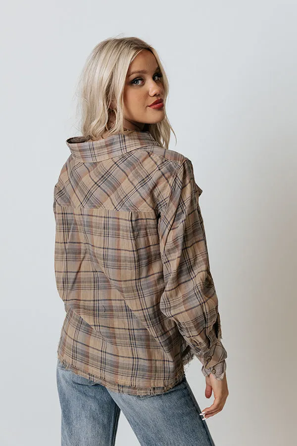 Across The Coast Plaid Top In Beige