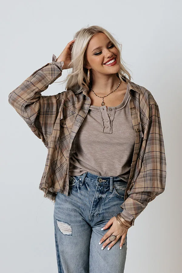 Across The Coast Plaid Top In Beige