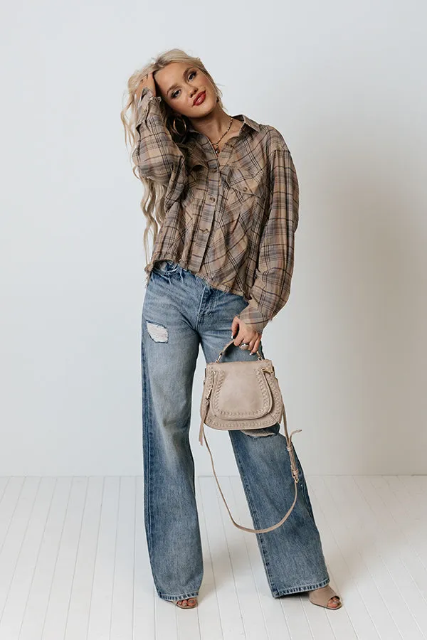 Across The Coast Plaid Top In Beige