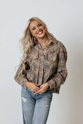 Across The Coast Plaid Top In Beige