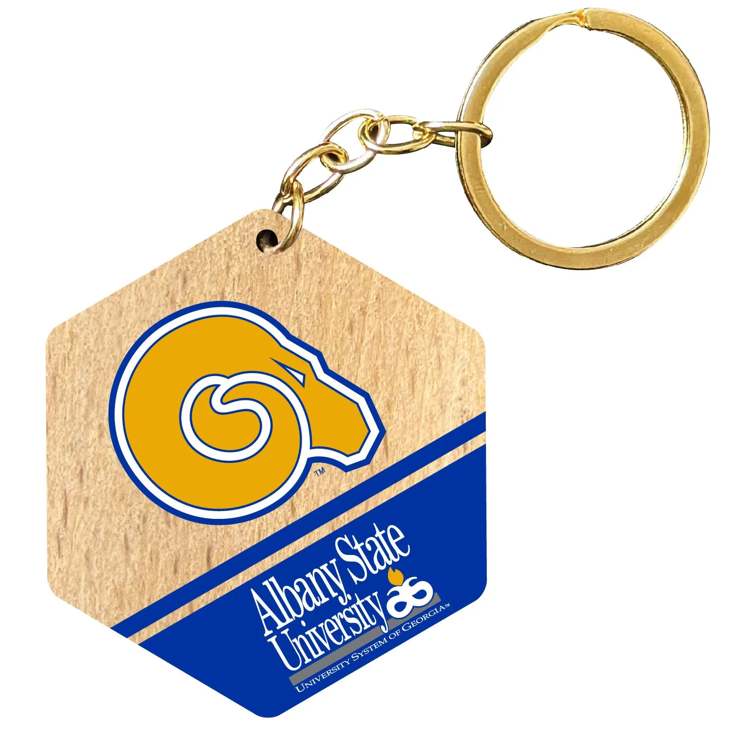 Albany State University 2 Wooden Hexagon Keychain Officially Licensed Collegiate Product