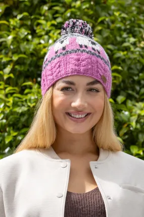 Aran Sheep Bobble Hat | Pink & Grey