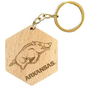 Arkansas Razorbacks 2 Engraved Wooden Hexagon Keychain Officially Licensed Collegiate Product