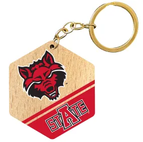 Arkansas State 2 Wooden Hexagon Keychain Officially Licensed Collegiate Product