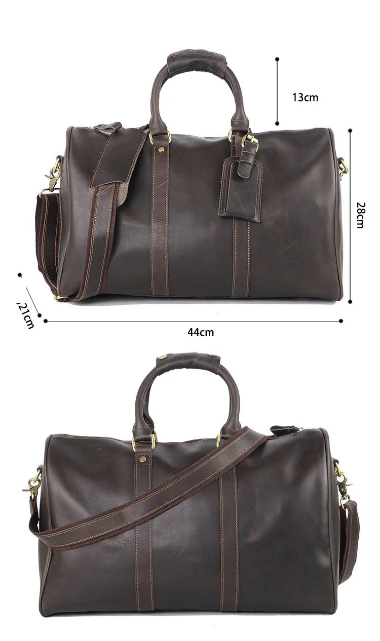 Black Leather Mens Casual Large Travel Bags Shoulder Weekender Bag Brown Duffle Bag For Men