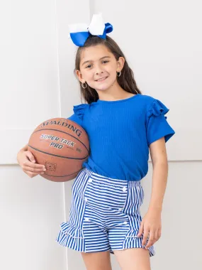 Blue & White Striped Ruffle Outfit