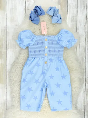 Blue Smocked Star Jumpsuit