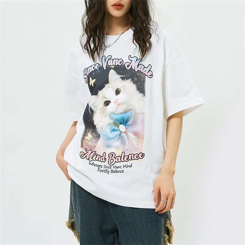 Bow Cat Print Tees