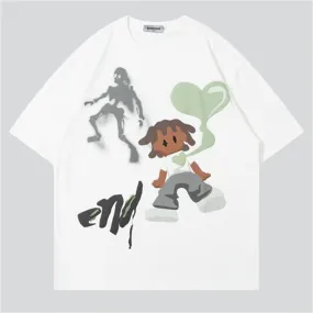 Cartoon Boy Lost Heart Print Tees