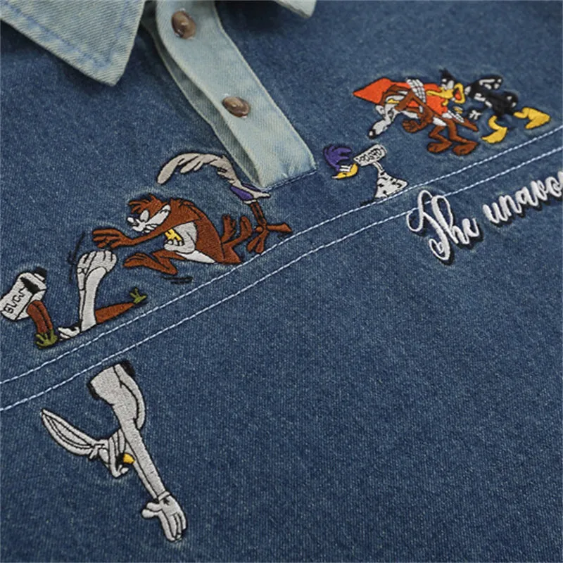 Cartoon Embroidery Lapel Tees