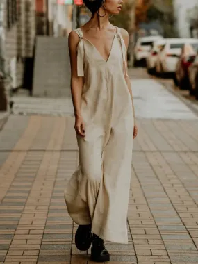 Casual Basic Solid Color Banded Loose Jumpsuit