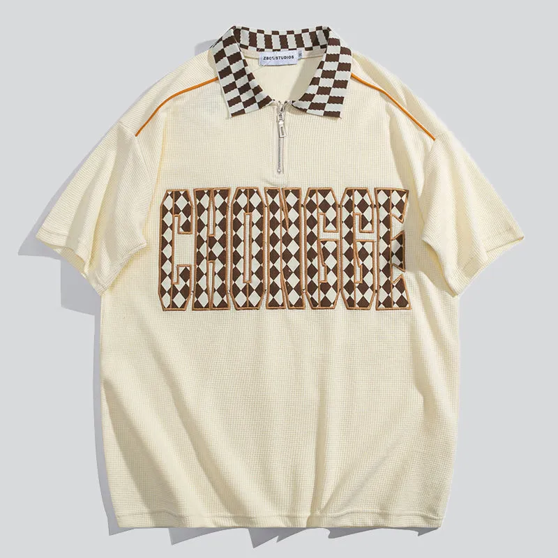 Checkered Polo Collar Waffle Tees