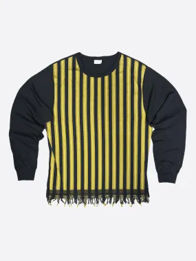 DRIES VAN NOTEN STRIPED FRAYED BLACK LONG SLEEVE