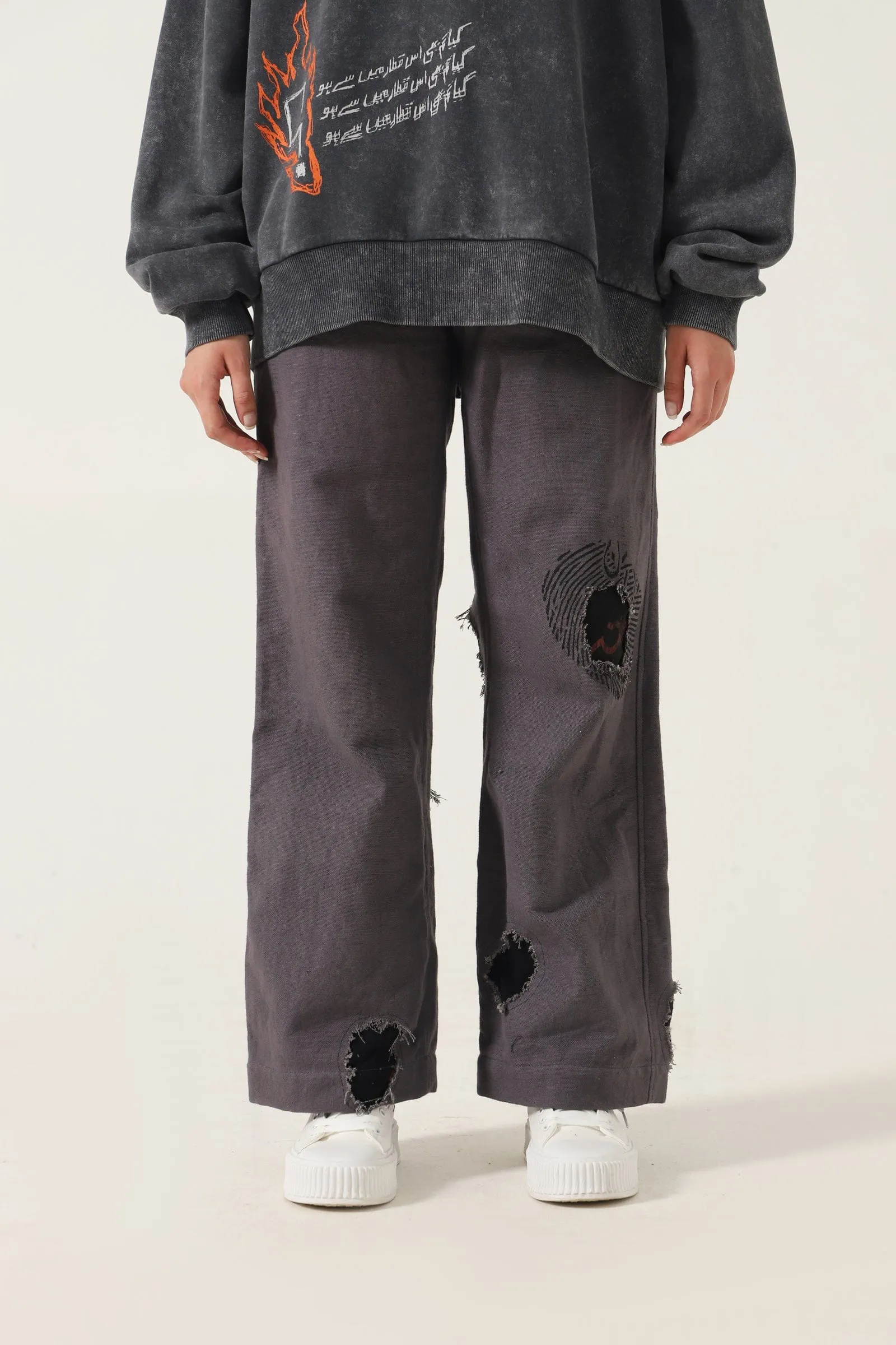 GREY HANDMADE DENIM TROUSERS