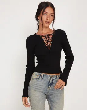 Issey Long Sleeve Lace up Top in Black