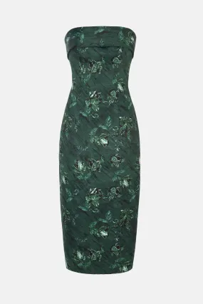 Keeley Dress In Green Roses On Marble Print Taffeta Faille