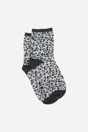 Light Grey & Dark Grey Leopard Print Socks