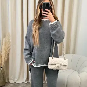 Limited Time 50% Off Solid Color Casual Knitted Two-piece Set