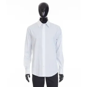 Loose Shirt With Drugstore Collar & Edgestitching In White Cotton Poplin