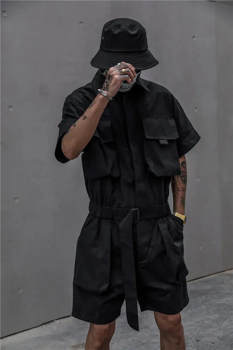 Men's Cargo Short Sleeve High Streetwear Jumpsuit