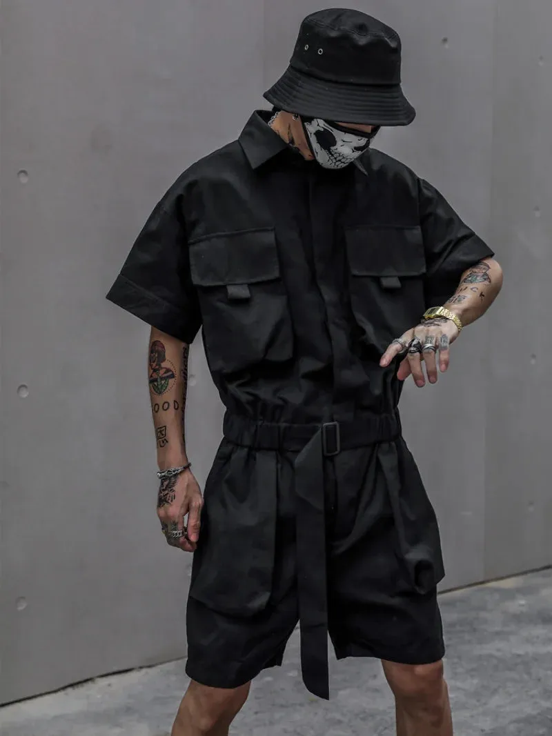 Men's Cargo Short Sleeve High Streetwear Jumpsuit