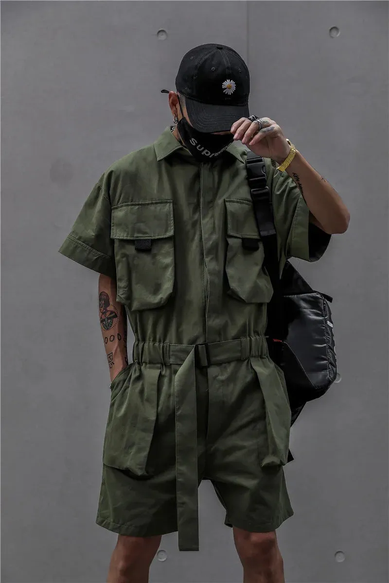 Men's Cargo Short Sleeve High Streetwear Jumpsuit