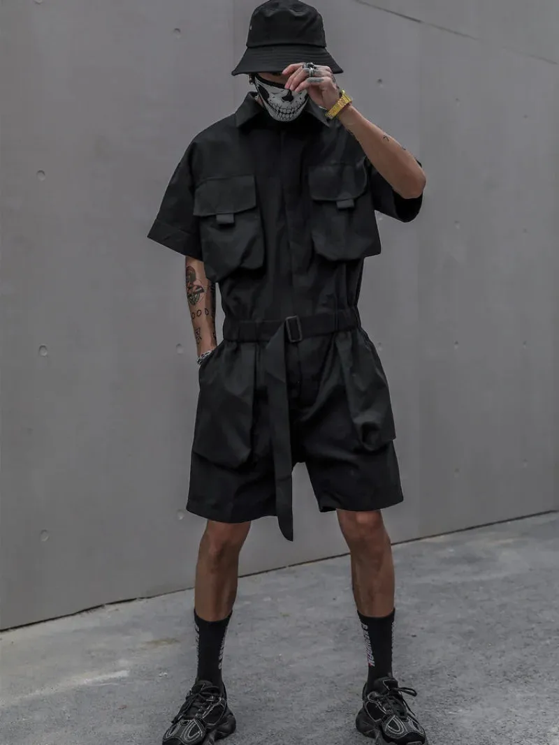 Men's Cargo Short Sleeve High Streetwear Jumpsuit