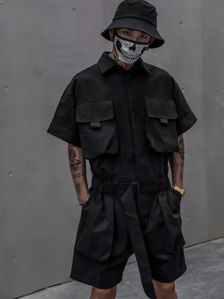 Men's Cargo Short Sleeve High Streetwear Jumpsuit