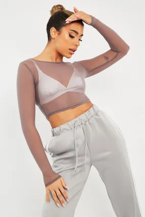 Mink Mesh Long Sleeve Crop Top - Aaima