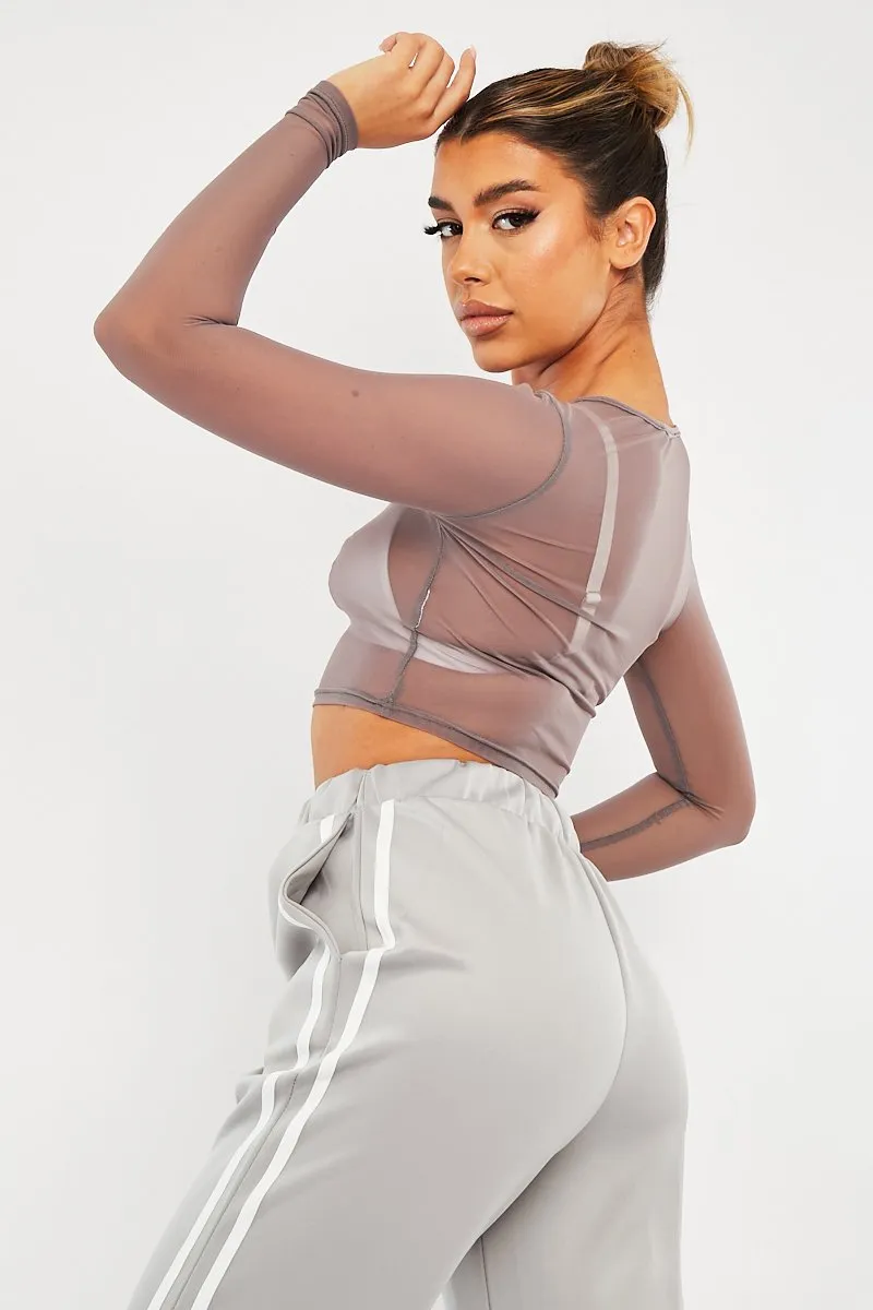 Mink Mesh Long Sleeve Crop Top - Aaima