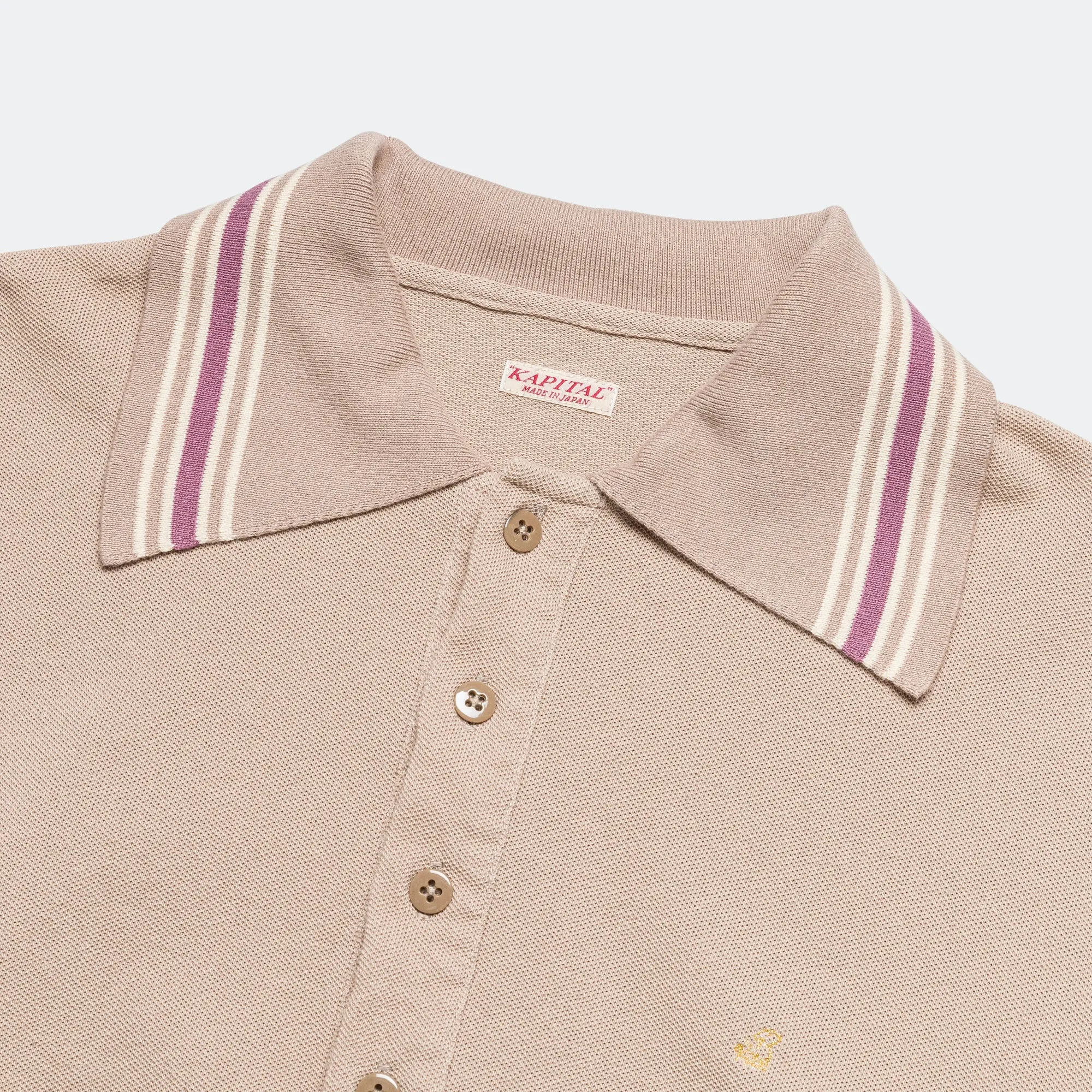 Piquet Large Pointed Collar Retro Polo - Beige