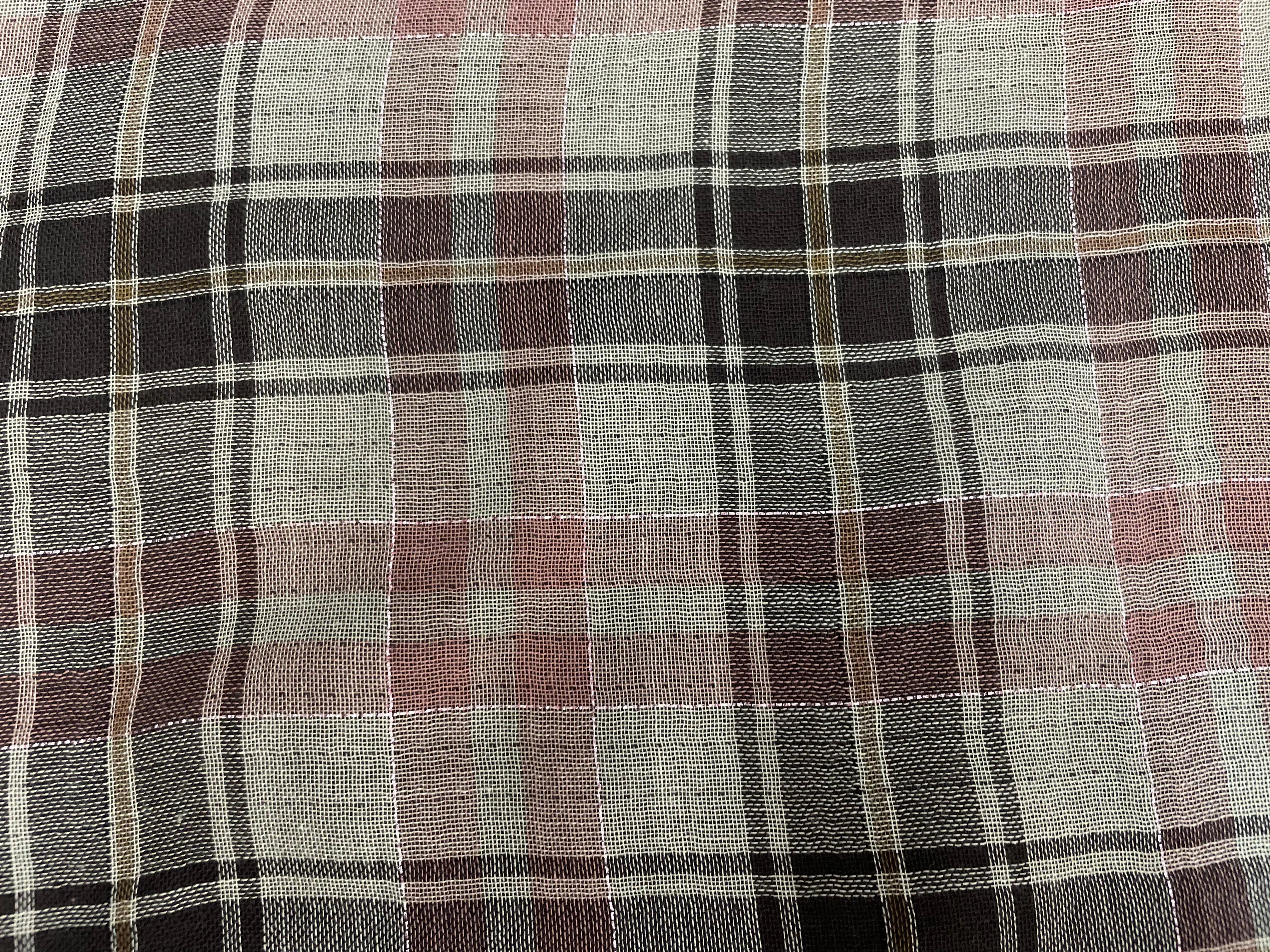 Plaid Print Double Layer Cotton Voile - Grey, Brown and Pink