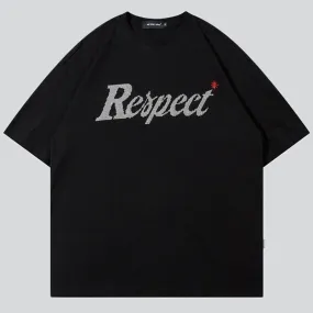 Sparkling Rhinestone Respect Print Tees