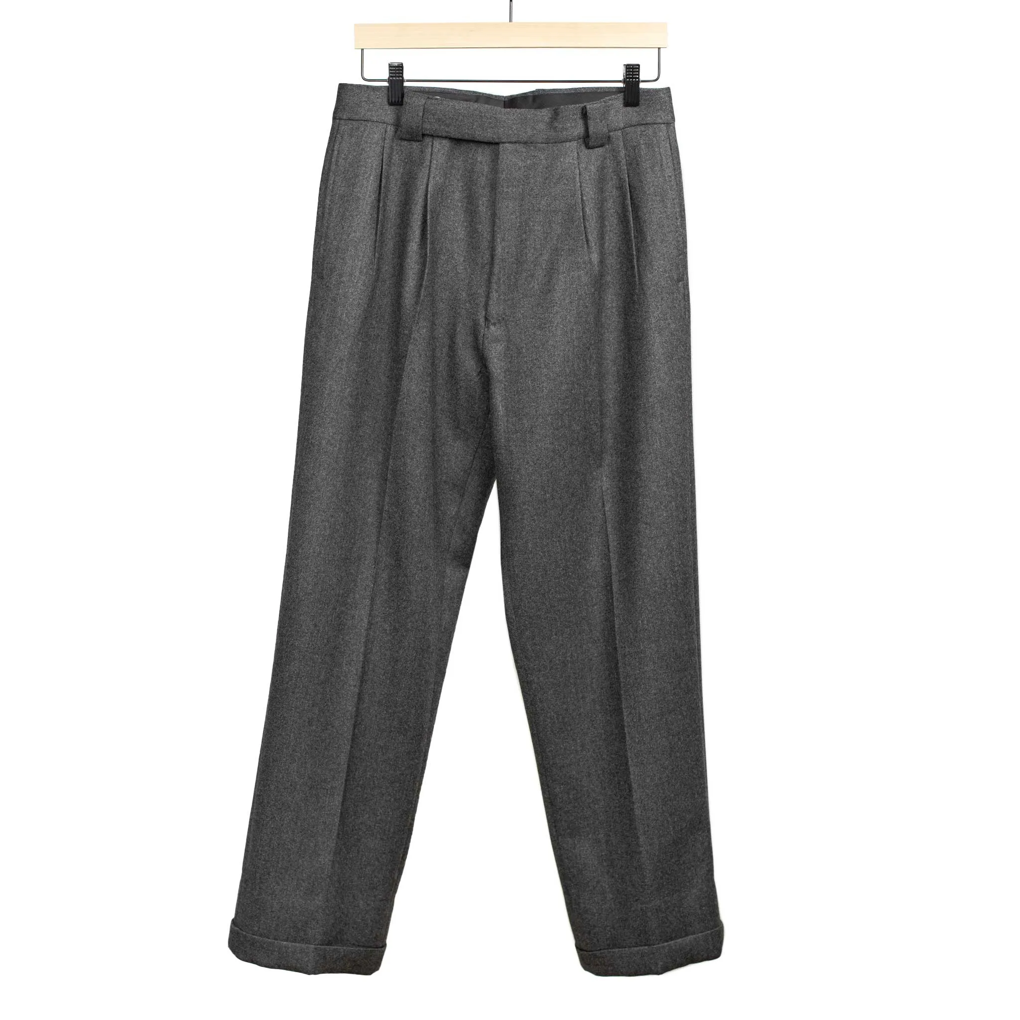 Two pleat wide trousers in grey superfine wool double cloth